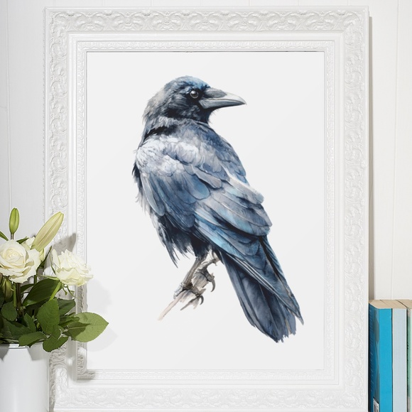 Watercolor Black Crow Wall Art Print Unframed - Black Bird Raven Illustration - Picture 6 of 6